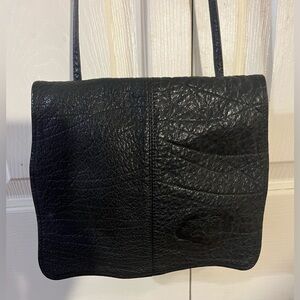Carlos Falchi Vintage 1980’s Black Pebbled Leather Suede Crossbody Bag EUC